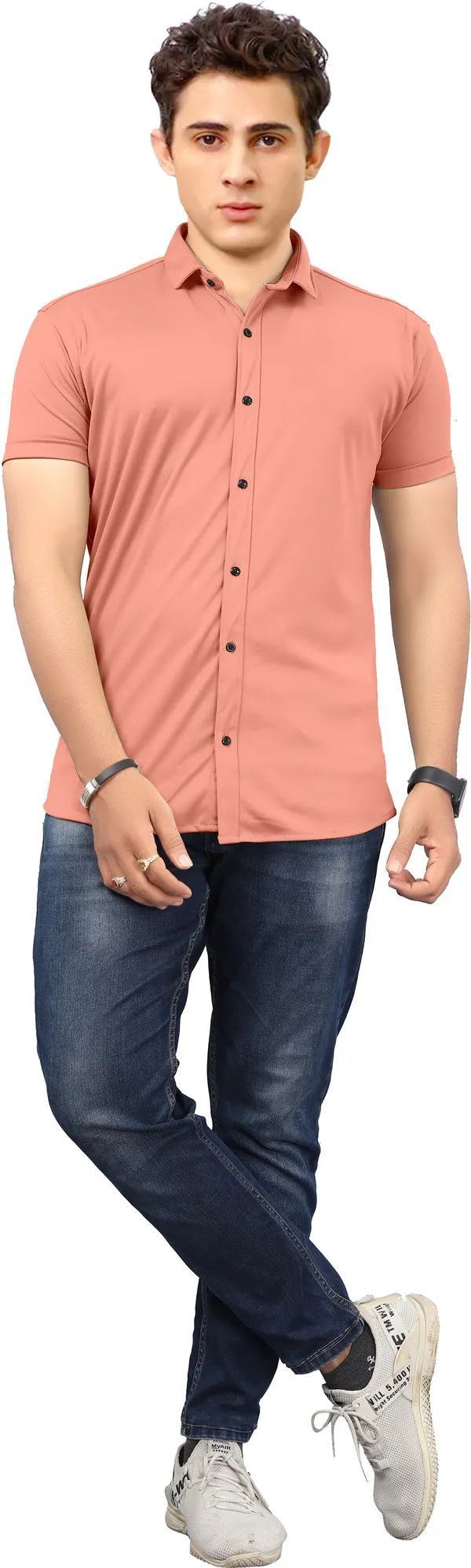 Peach_Lycra_Blend_Solid_Short_Sleeve_Casual_Wear_Shirt