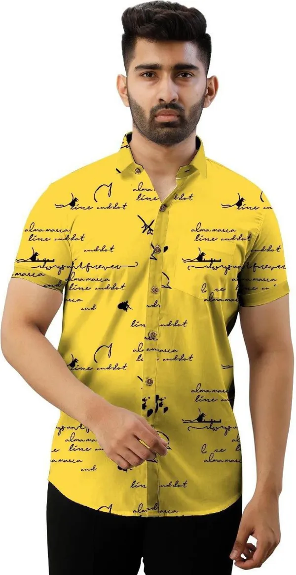 Yellow_Polycotton_Printed_Half_Sleeve_Casual_Wear_Shirt