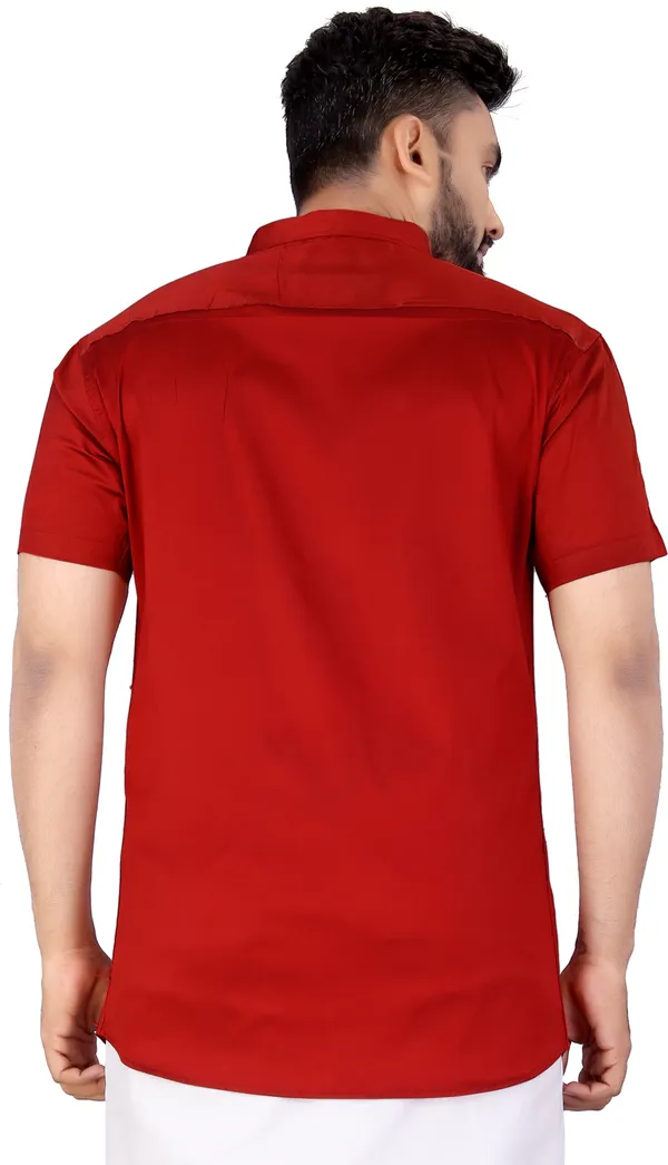 Red_Silk_Blend_Solid_Short_Sleeve_Casual_Wear_Shirt