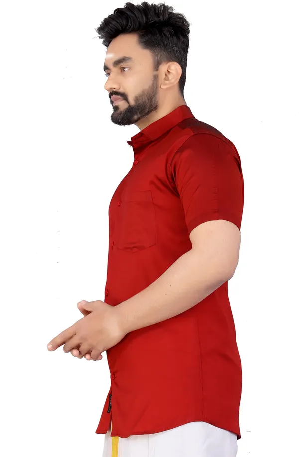Red_Silk_Blend_Solid_Short_Sleeve_Casual_Wear_Shirt
