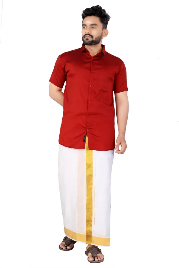 Red_Silk_Blend_Solid_Short_Sleeve_Casual_Wear_Shirt