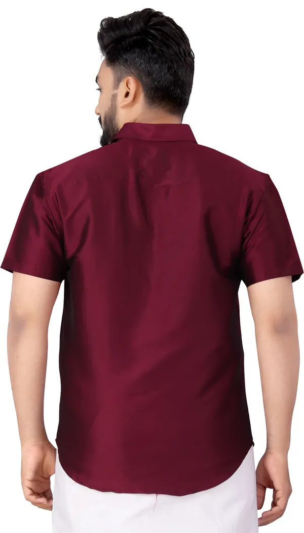 Maroon_Silk_Blend_Solid_Half_Sleeve_Casual_Wear_Shirt