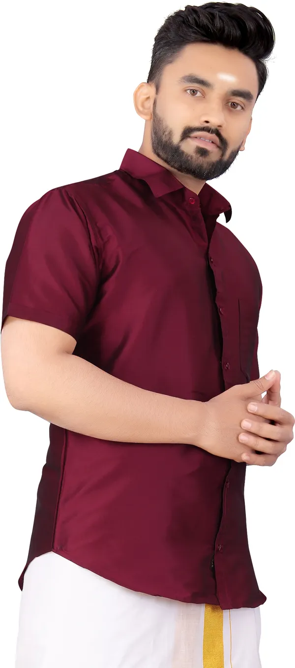 Maroon_Silk_Blend_Solid_Half_Sleeve_Casual_Wear_Shirt
