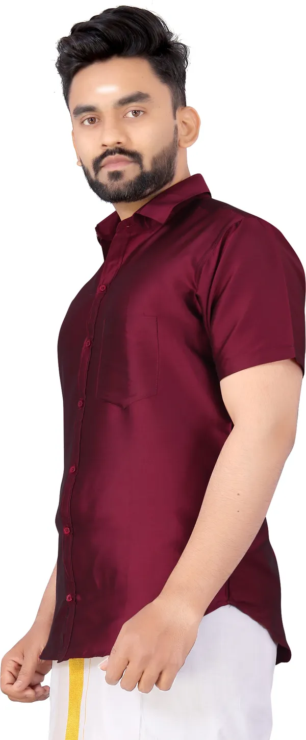 Maroon_Silk_Blend_Solid_Half_Sleeve_Casual_Wear_Shirt