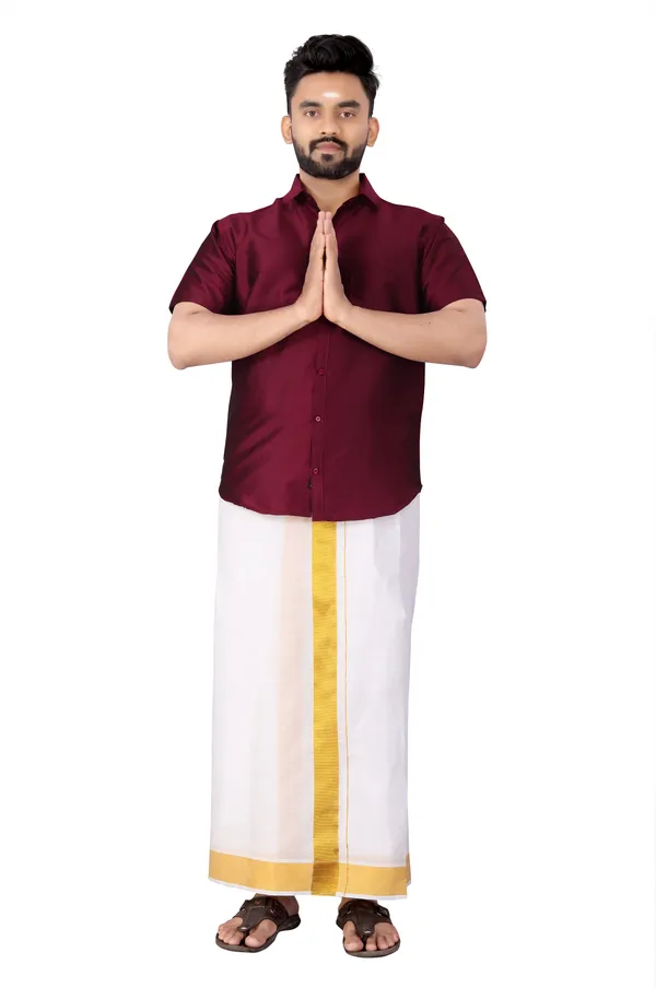 Maroon_Silk_Blend_Solid_Half_Sleeve_Casual_Wear_Shirt