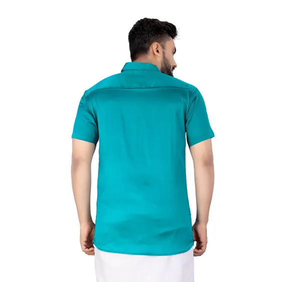 Light_Blue_Silk_Blend_Solid_Short_Sleeve_Casual_Wear_Shirt