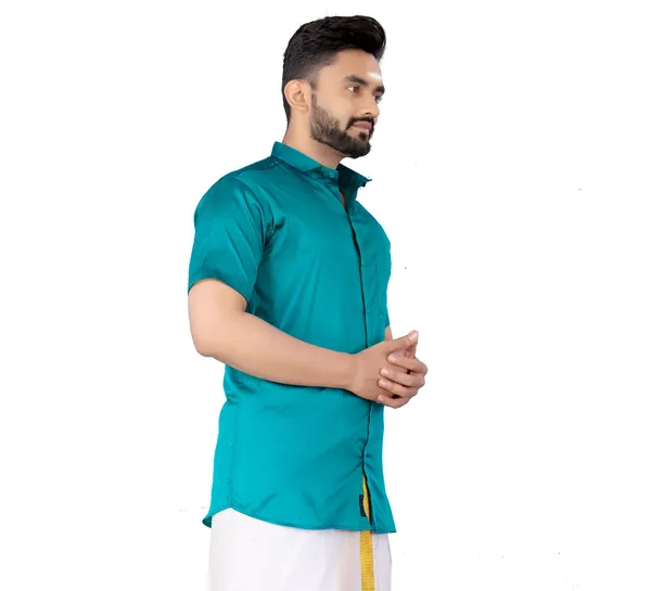 Light_Blue_Silk_Blend_Solid_Short_Sleeve_Casual_Wear_Shirt