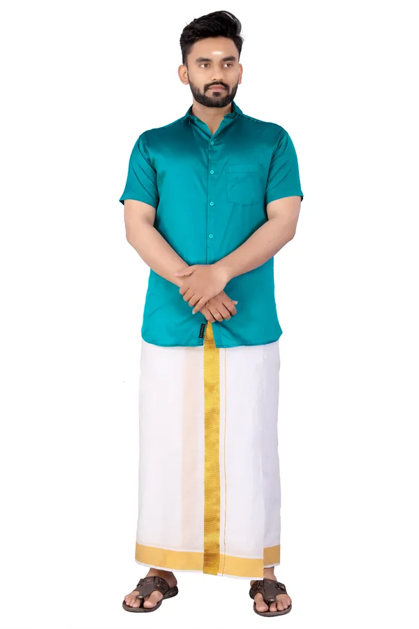 Light_Blue_Silk_Blend_Solid_Short_Sleeve_Casual_Wear_Shirt