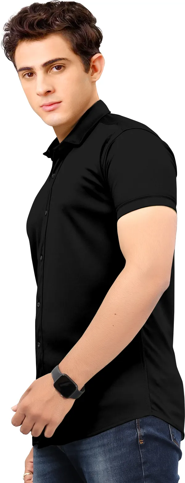 Black_Lycra_Blend_Solid_Half_Sleeve_Casual_Wear_Shirt