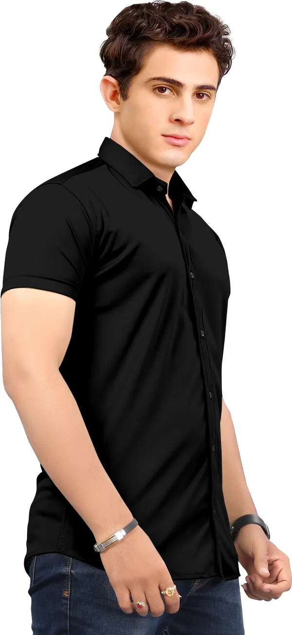 Black_Lycra_Blend_Solid_Half_Sleeve_Casual_Wear_Shirt