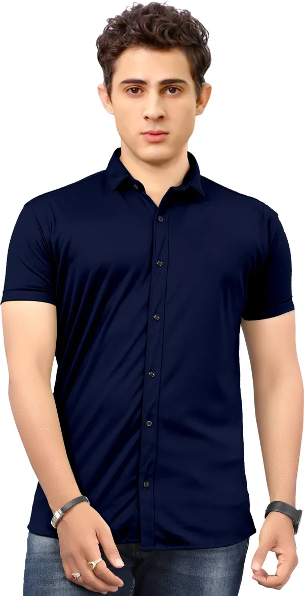 Blue_Lycra_Blend_Solid_Half_Sleeve_Casual_Wear_Shirt