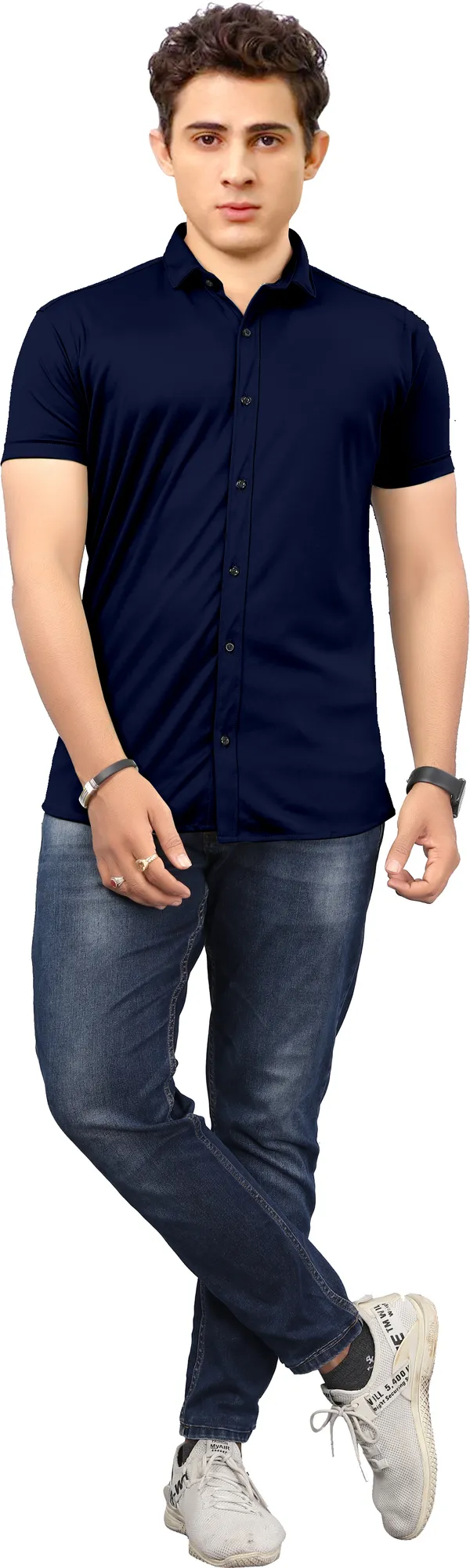 Blue_Lycra_Blend_Solid_Half_Sleeve_Casual_Wear_Shirt