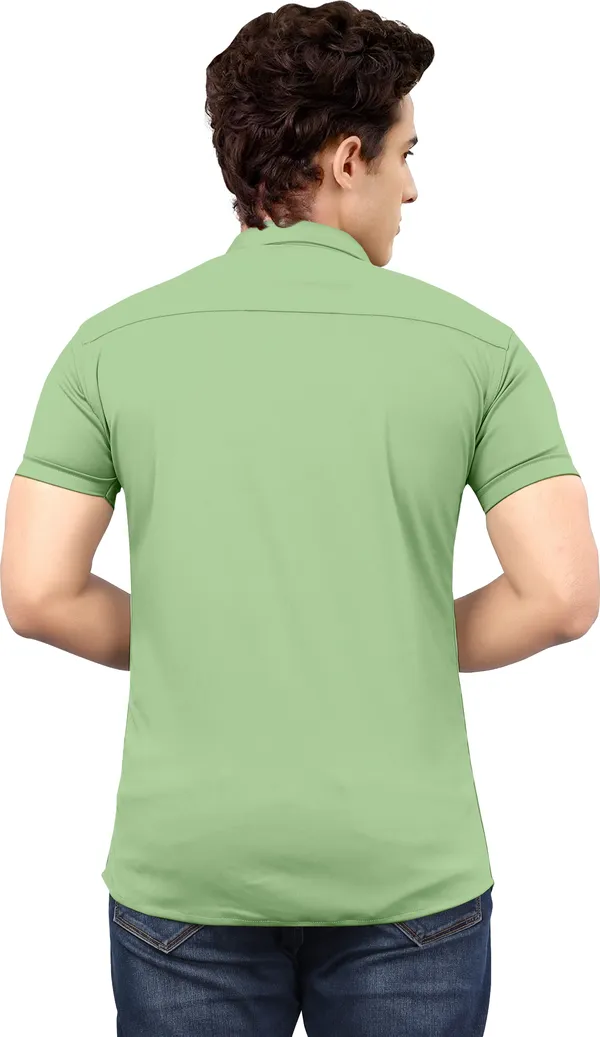 Green_Lycra_Blend_Solid_Short_Sleeve_Casual_Wear_Shirt
