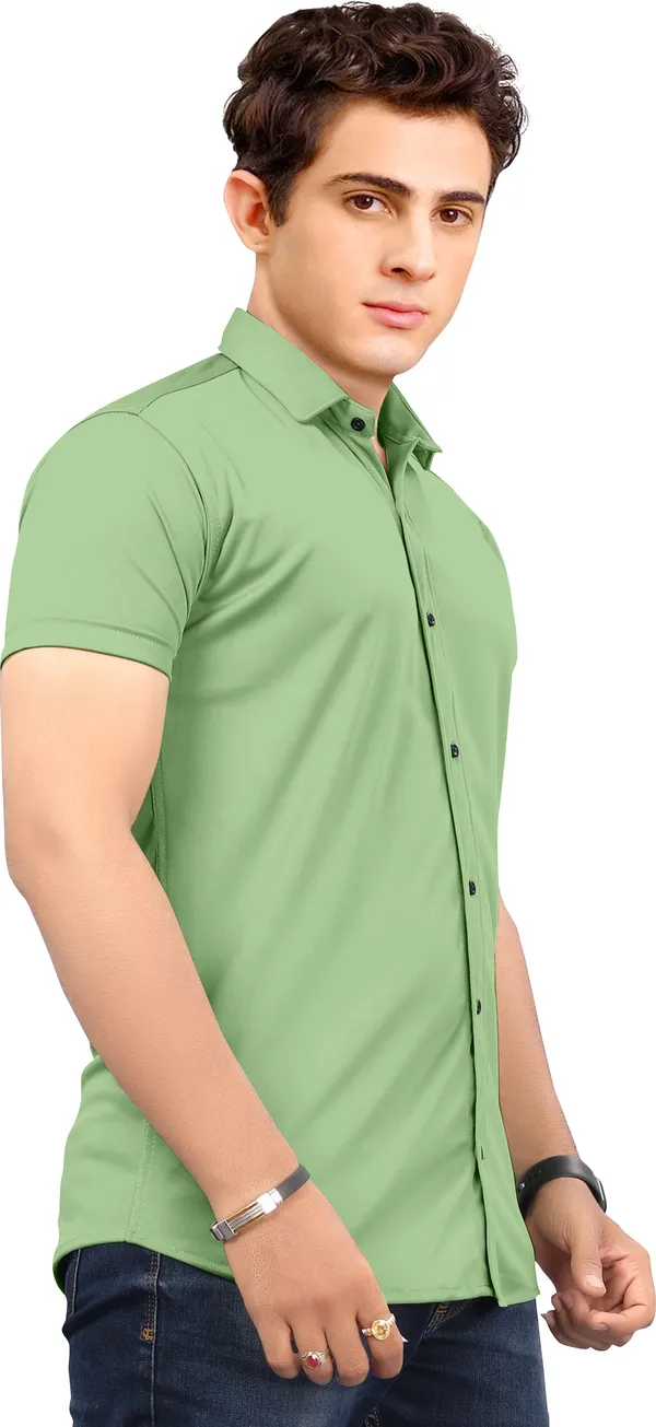 Green_Lycra_Blend_Solid_Short_Sleeve_Casual_Wear_Shirt