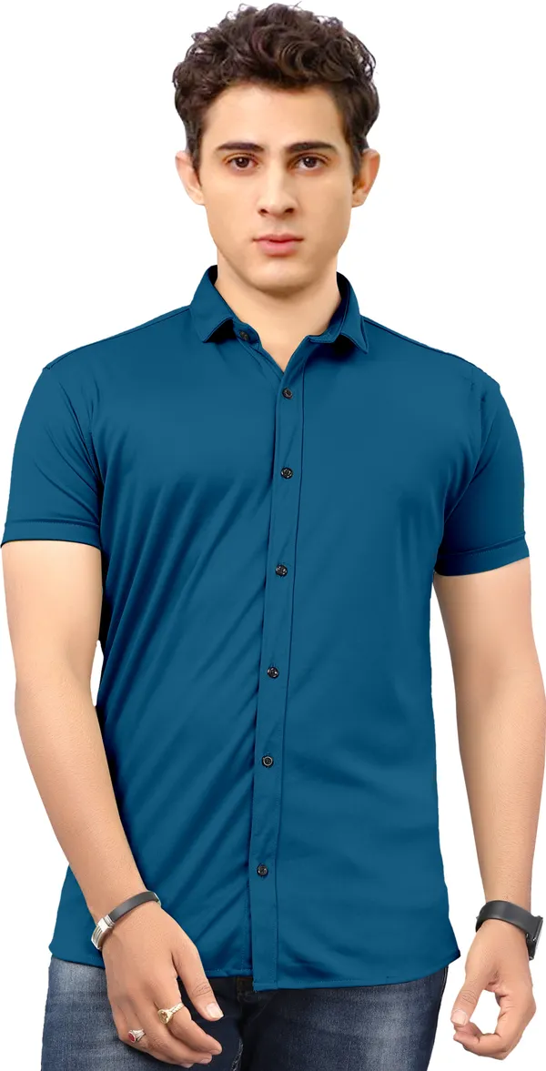 Blue_Lycra_Blend_Solid_Half_Sleeve_Casual_Wear_Shirt
