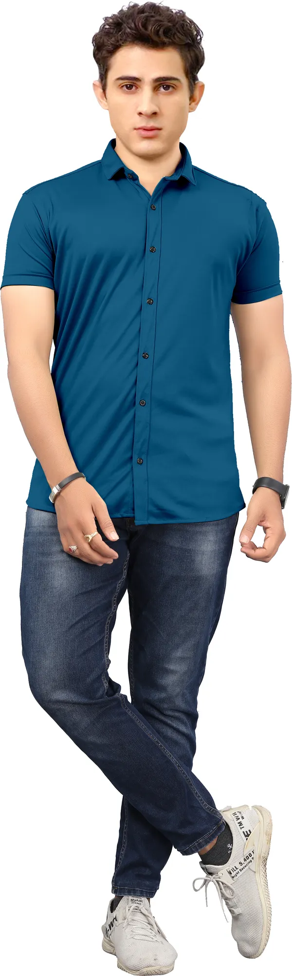 Blue_Lycra_Blend_Solid_Half_Sleeve_Casual_Wear_Shirt