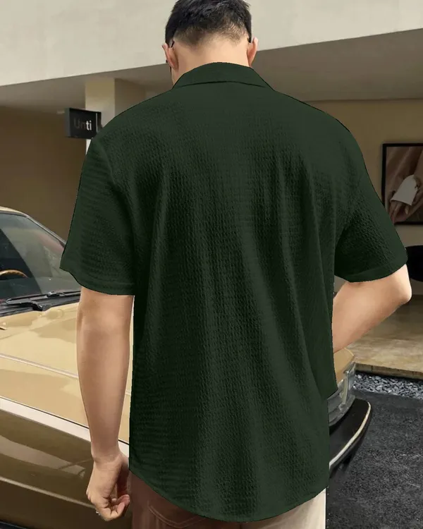 Green_Cotton_Blend_Self_Design_Half_Sleeve_Casual_Wear_Shirt