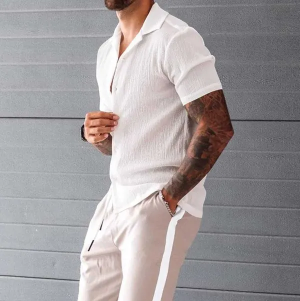 White_Cotton_Blend_Self_Design_Half_Sleeve_Casual_Wear_Shirt