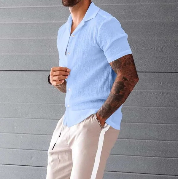 Blue_Cotton_Blend_Self_Design_Half_Sleeve_Casual_Wear_Shirt
