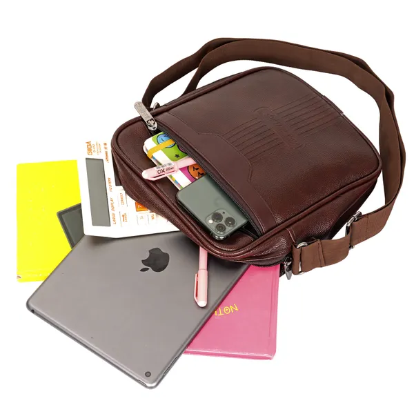 Brown_PU_Leather_Finish_Sling_Hand_Bag_For_Office_Travel_With_10_Inch_Tab_Compartment_For_Men_Women