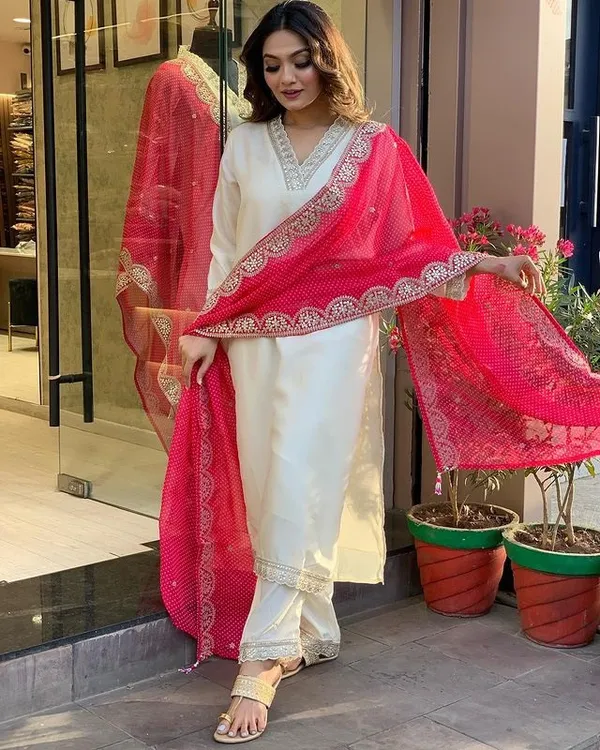White suit with red dupatta online store