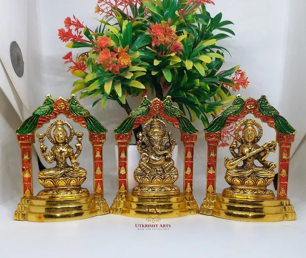 Gold_Plated_Metal_Handcrafted_Laxmi_Ganesh_Saraswati_Statue_Decorative_Showpiece