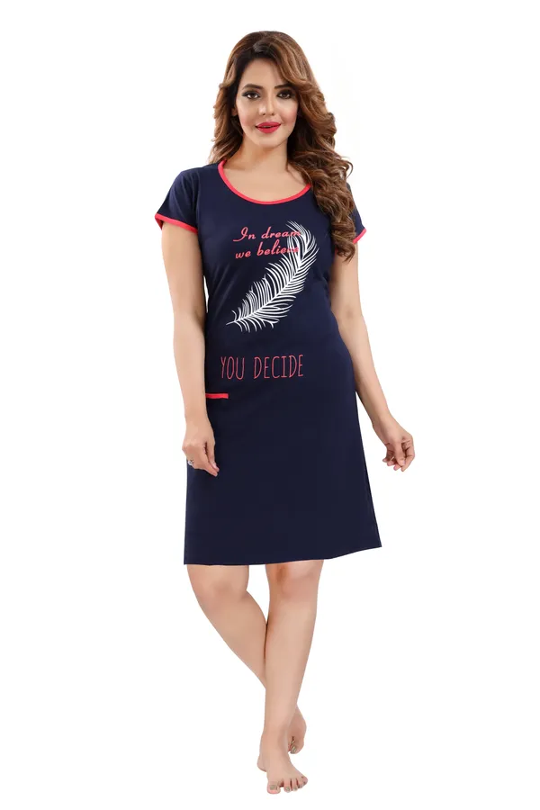 Dark_Blue_Cotton_Blend_Printed_Knee_Length_Night_Dress_For_Women