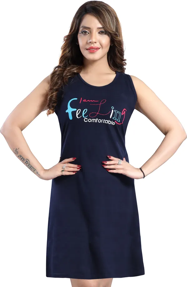 Dark_Blue_Cotton_Blend_Printed_Knee_Length_Nighty_For_Women