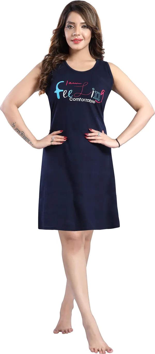 Dark_Blue_Cotton_Blend_Printed_Knee_Length_Nighty_For_Women