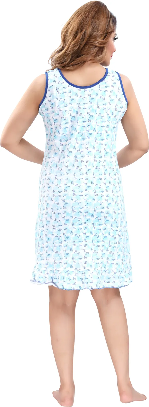 Light_Blue_Cotton_Blend_Printed_Knee_Length_Night_Dress_For_Women