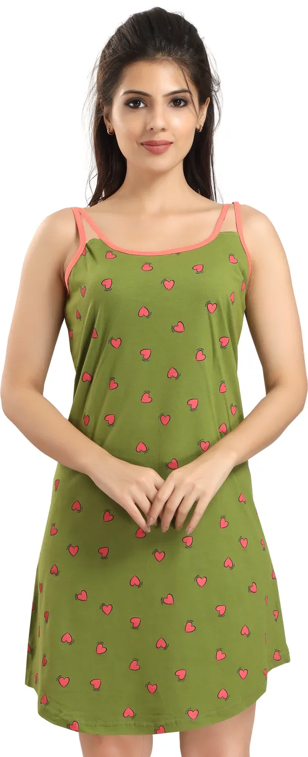 Dark_Green_Cotton_Blend_Printed_Knee_Length_Night_Dress_For_Women