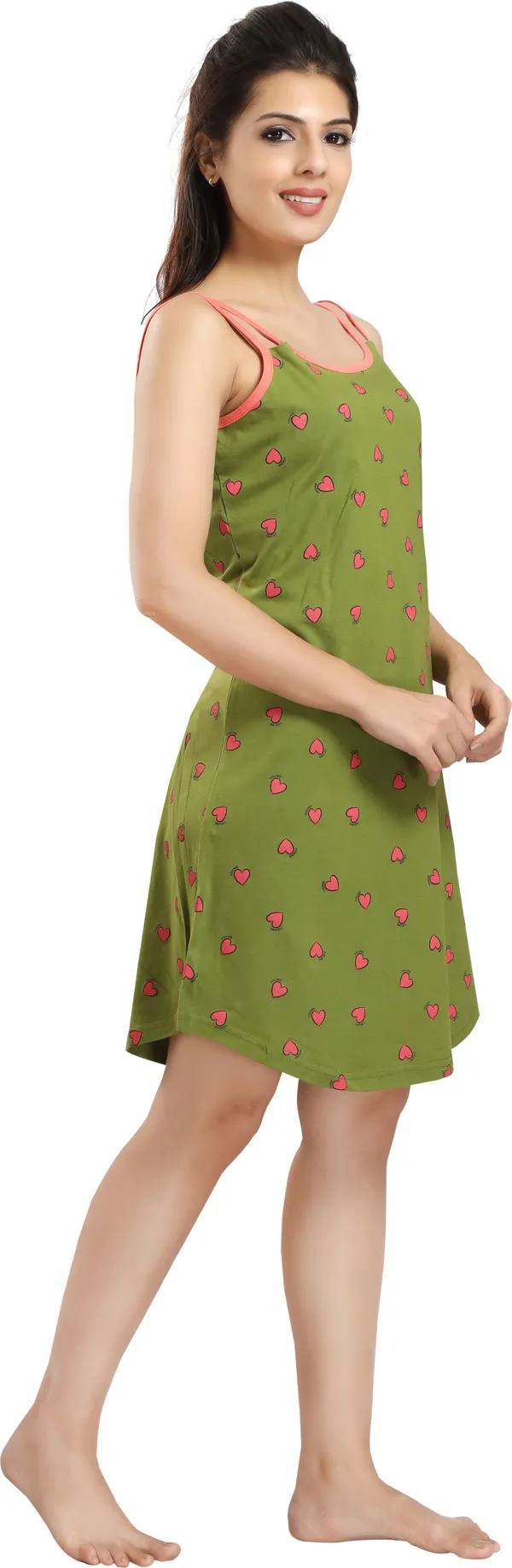 Dark_Green_Cotton_Blend_Printed_Knee_Length_Night_Dress_For_Women