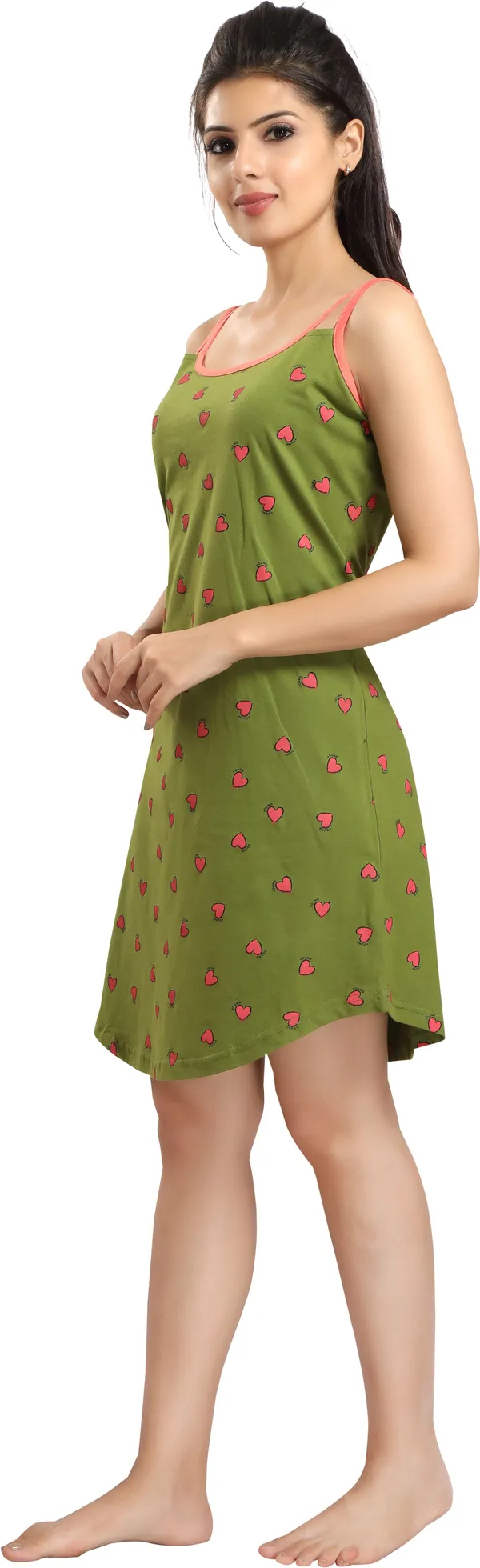 Dark_Green_Cotton_Blend_Printed_Knee_Length_Night_Dress_For_Women