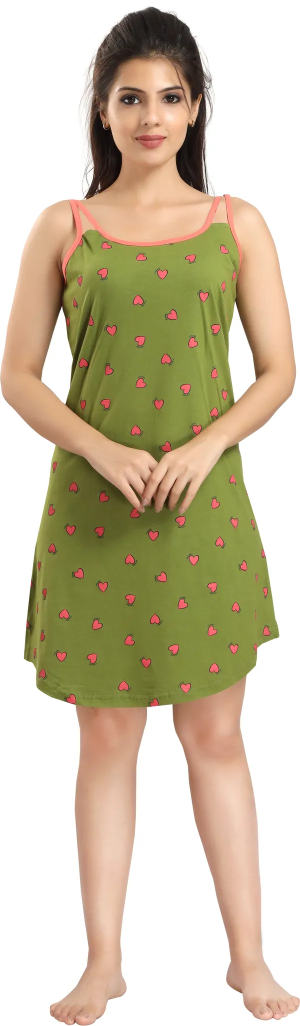 Dark_Green_Cotton_Blend_Printed_Knee_Length_Night_Dress_For_Women