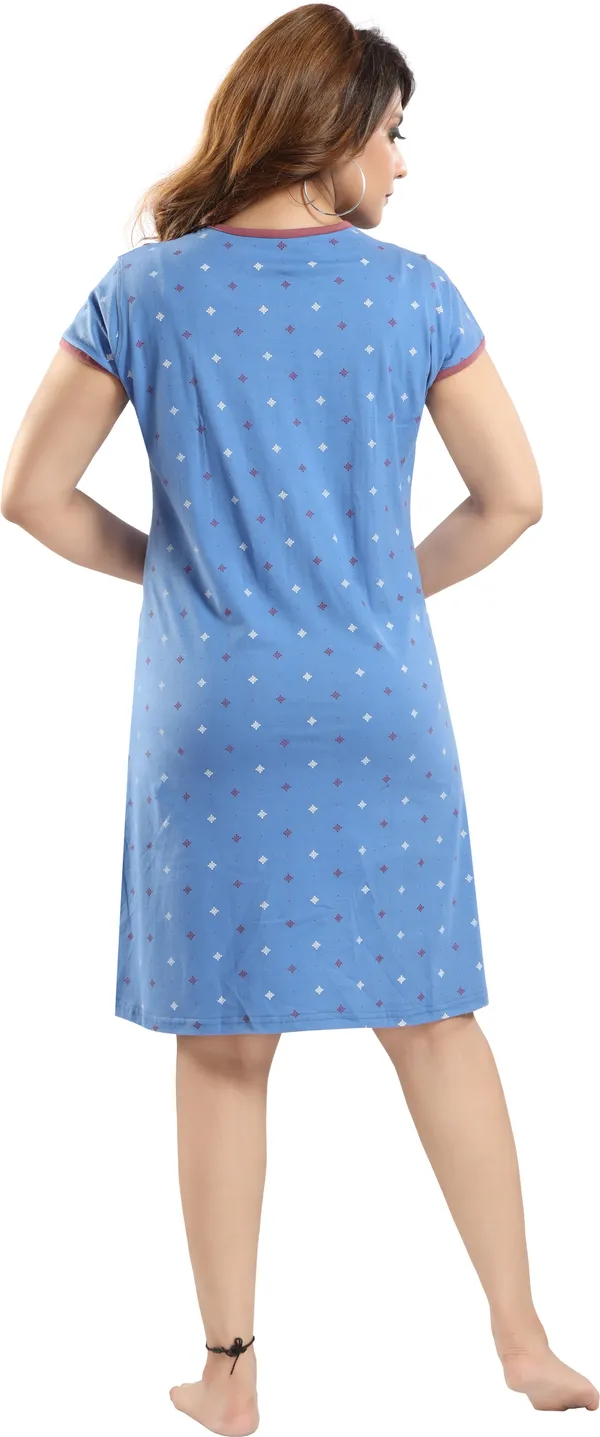Light_Blue_Cotton_Blend_Printed_Knee_Length_Night_Dress_For_Women