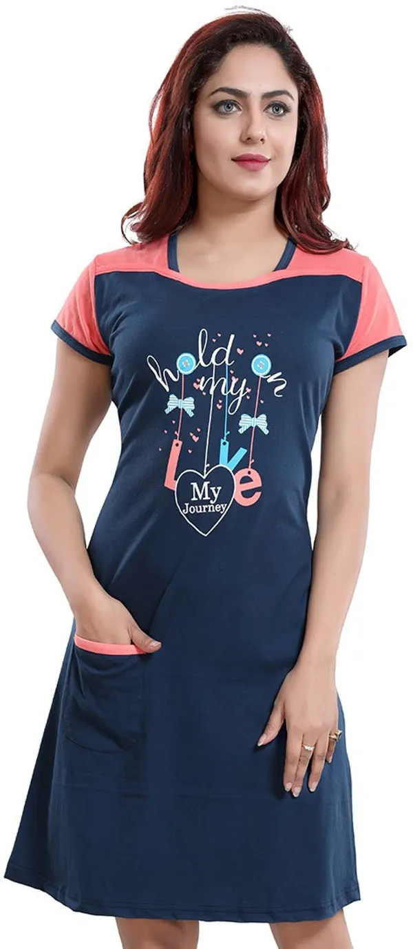 Blue_Cotton_Blend_Printed_Knee_Length_Nighty_For_Women
