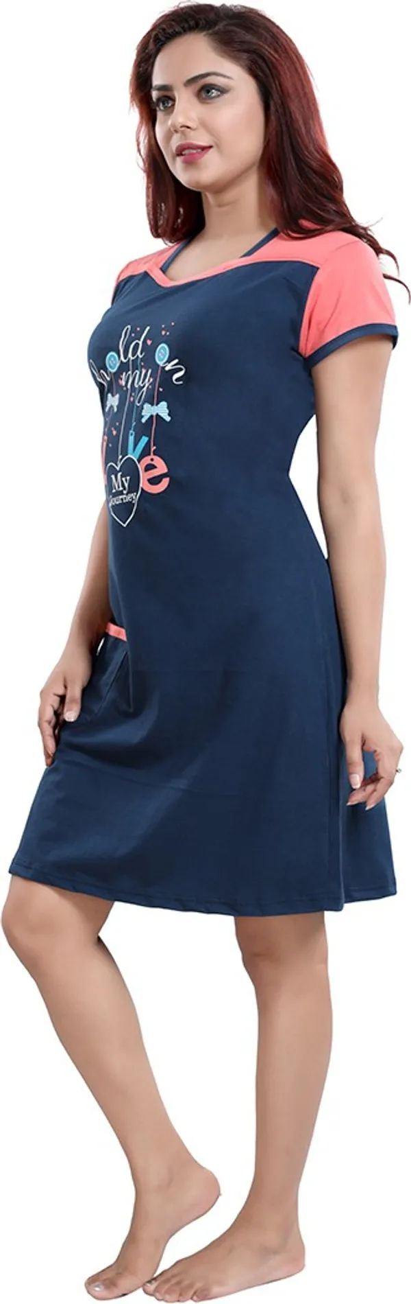 Blue_Cotton_Blend_Printed_Knee_Length_Nighty_For_Women