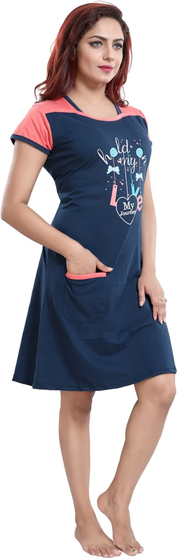 Blue_Cotton_Blend_Printed_Knee_Length_Nighty_For_Women
