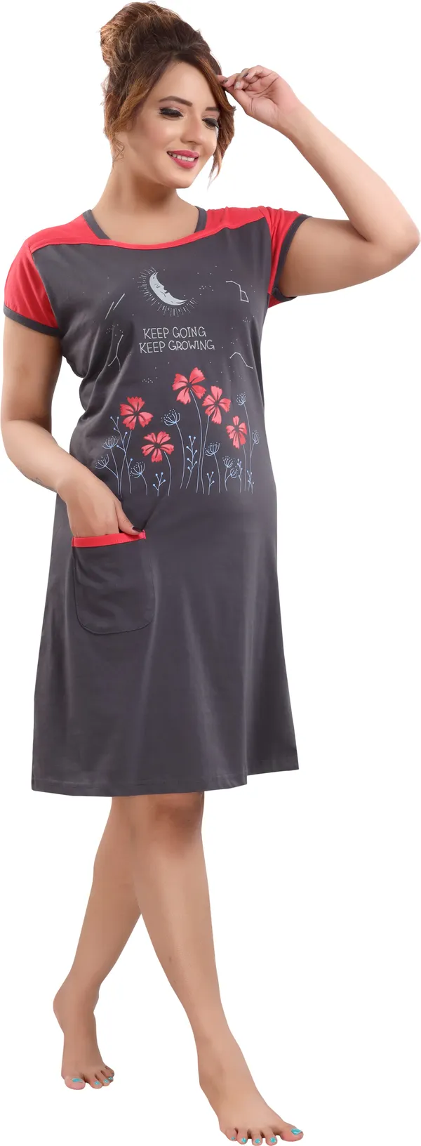 Grey_Cotton_Blend_Printed_Knee_Length_Night_Dress_For_Women