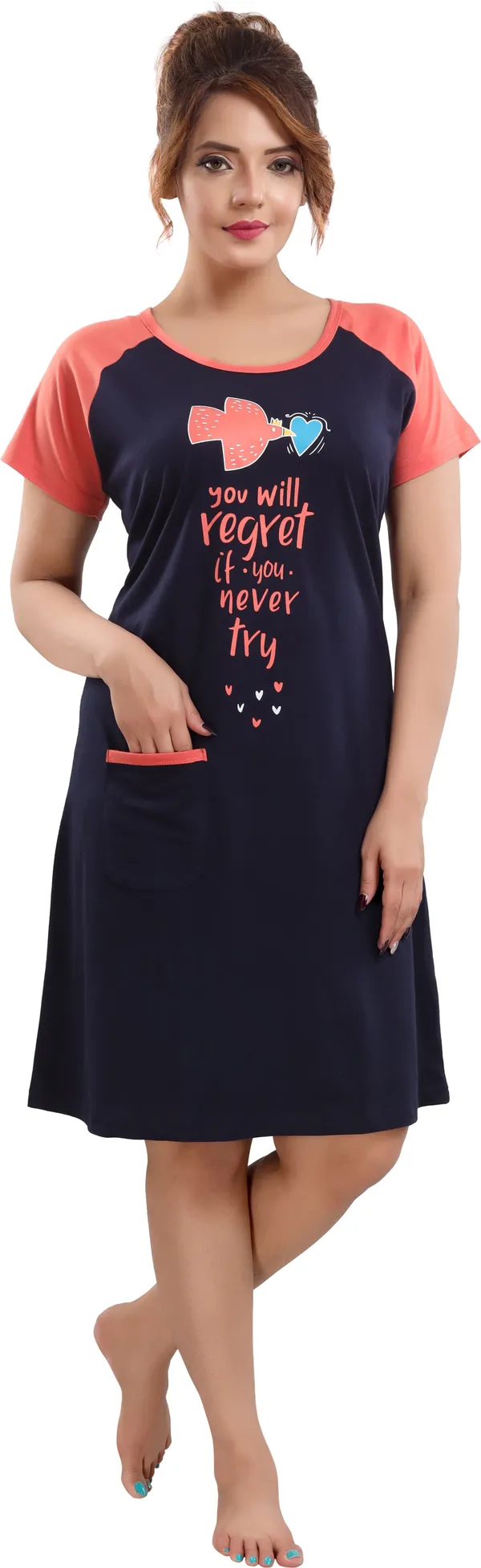 Dark_Blue_Cotton_Blend_Printed_Knee_Length_Night_Dress_For_Women