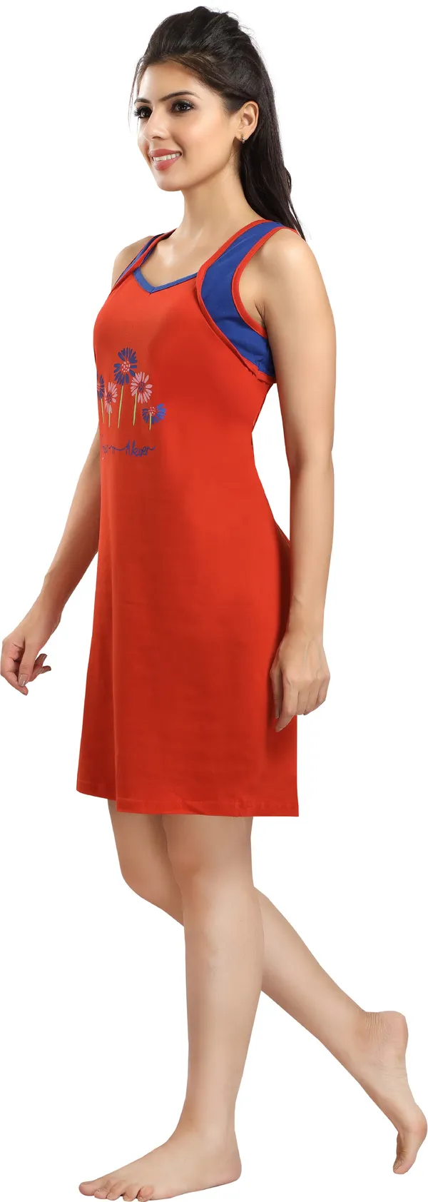 Rust_Cotton_Blend_Printed_Knee_Length_Night_Dress_For_Women