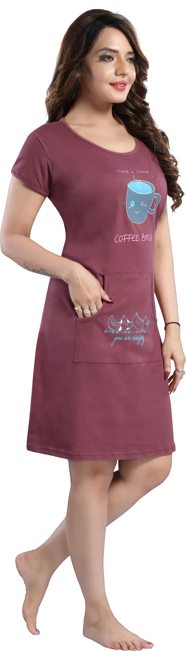 Maroon_Cotton_Blend_Printed_Knee_Length_Nighty_For_Women