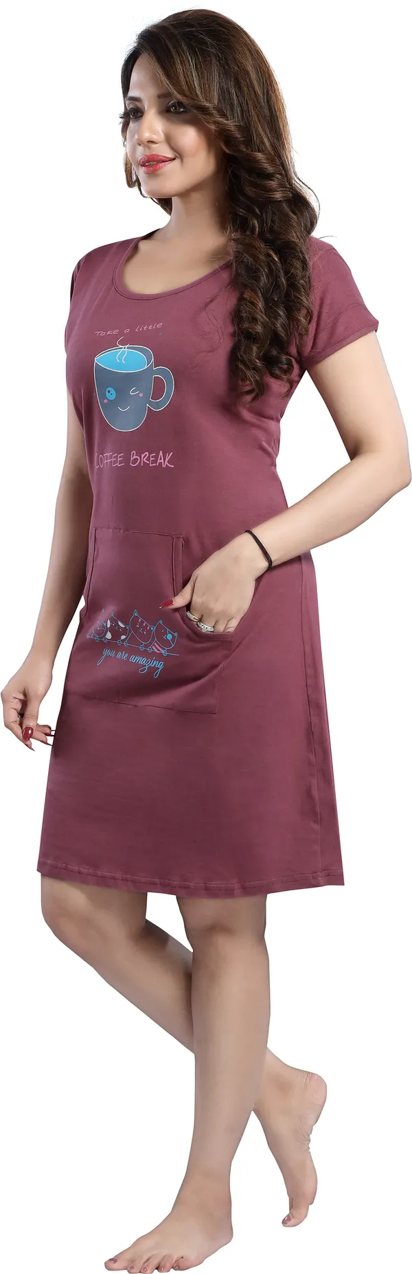 Maroon_Cotton_Blend_Printed_Knee_Length_Nighty_For_Women