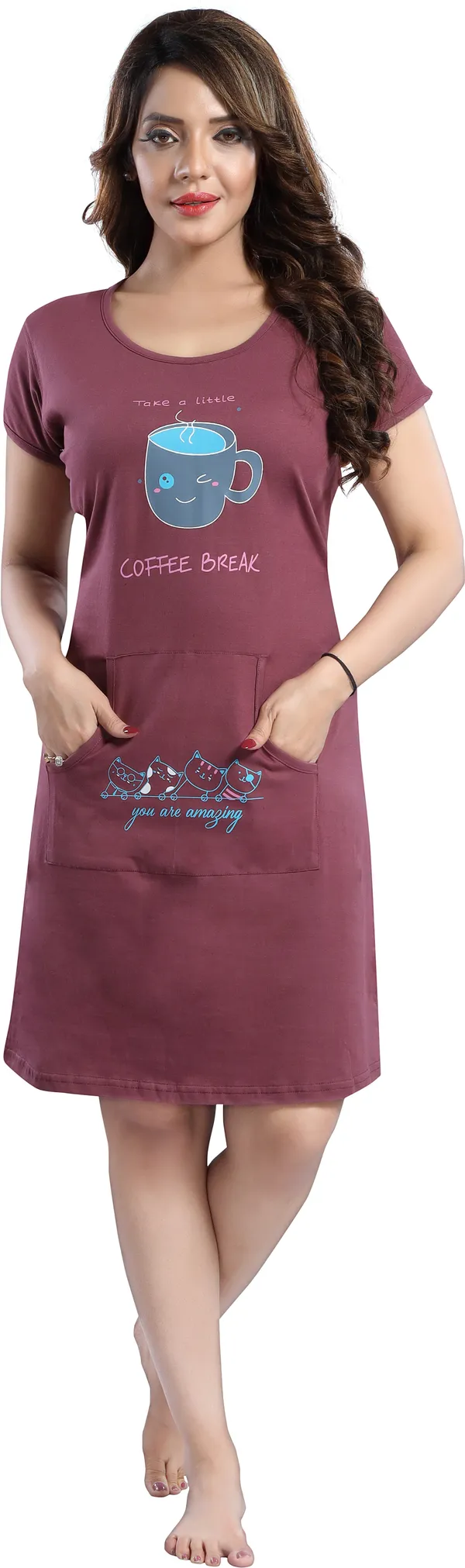 Maroon_Cotton_Blend_Printed_Knee_Length_Nighty_For_Women