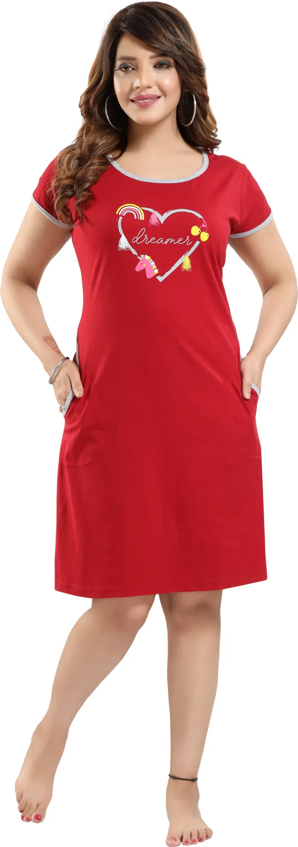 Maroon_Cotton_Blend_Printed_Knee_Length_Night_Dress_For_Women