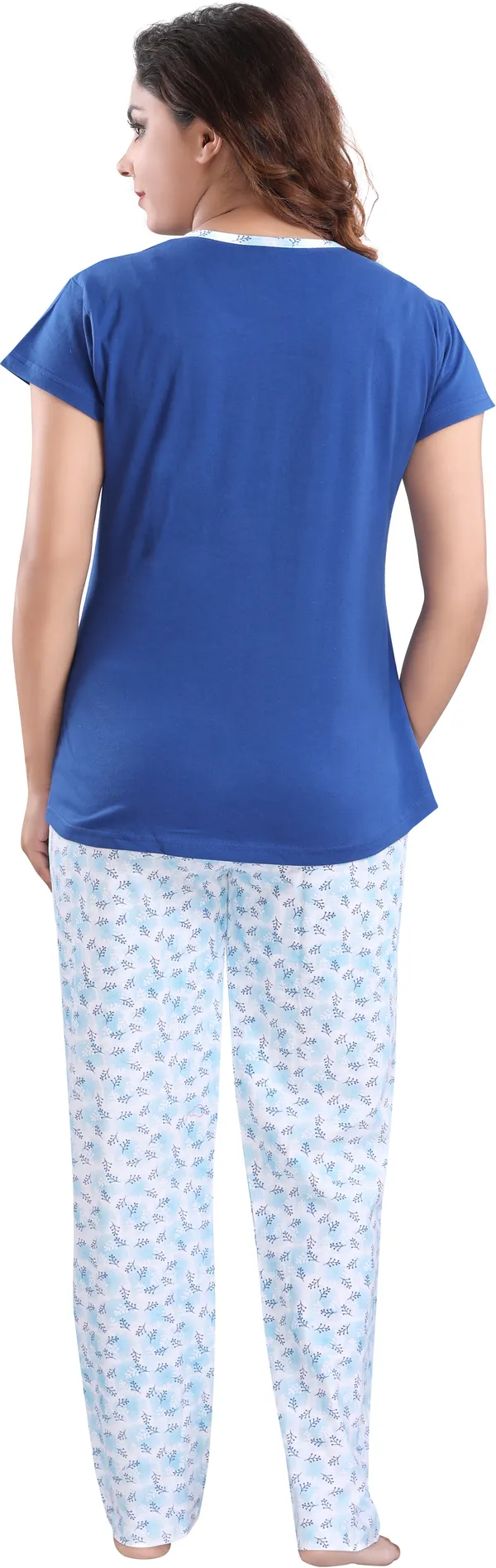 Blue_Cotton_Blend_Printed_Top_&_Pyjama_Set_For_Women