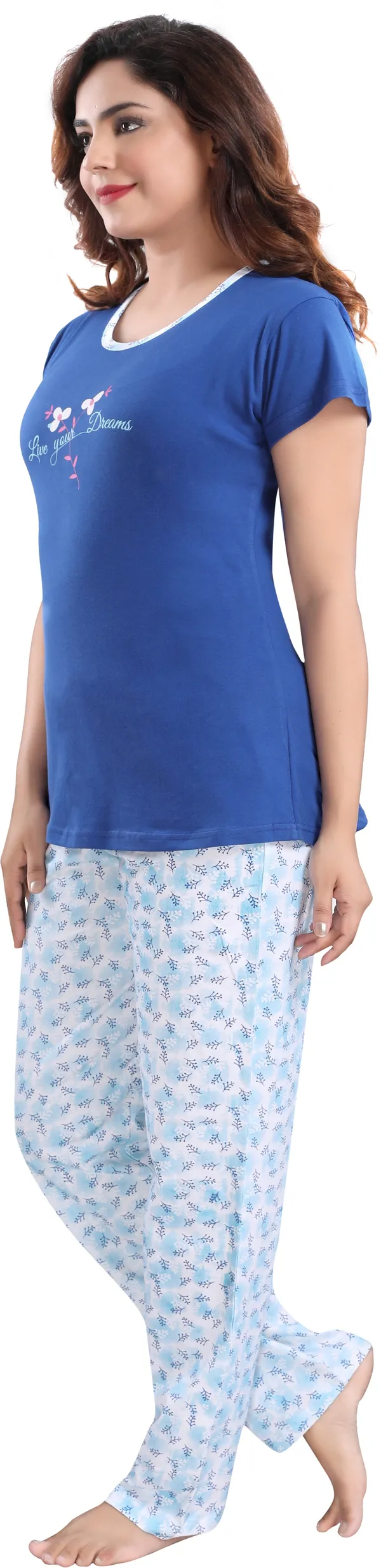 Blue_Cotton_Blend_Printed_Top_&_Pyjama_Set_For_Women