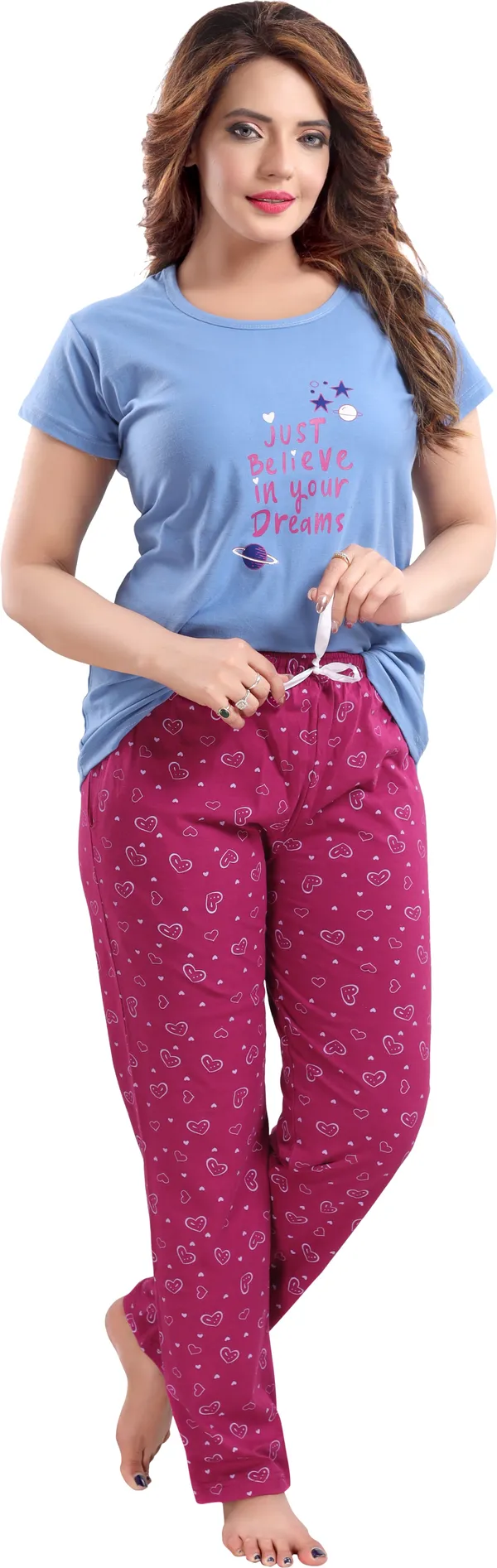 Light_Blue_&_Purple_Cotton_Blend_Printed_Top_&_Pyjama_Set_For_Women