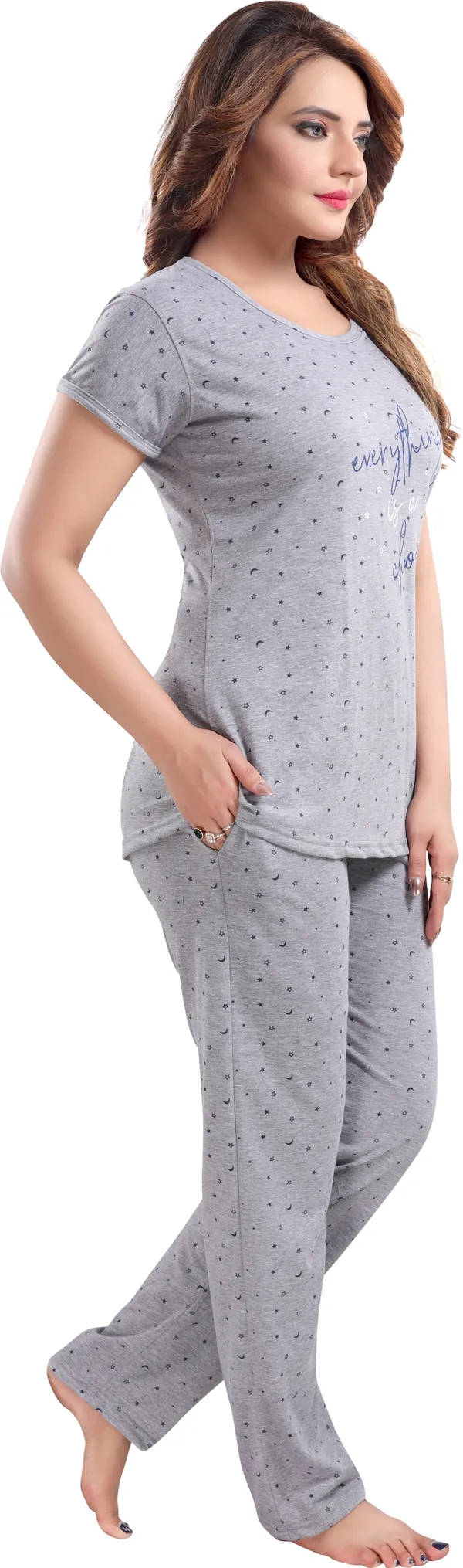 Grey_Cotton_Blend_Graphic_Print_Top_&_Pyjama_Set_For_Women