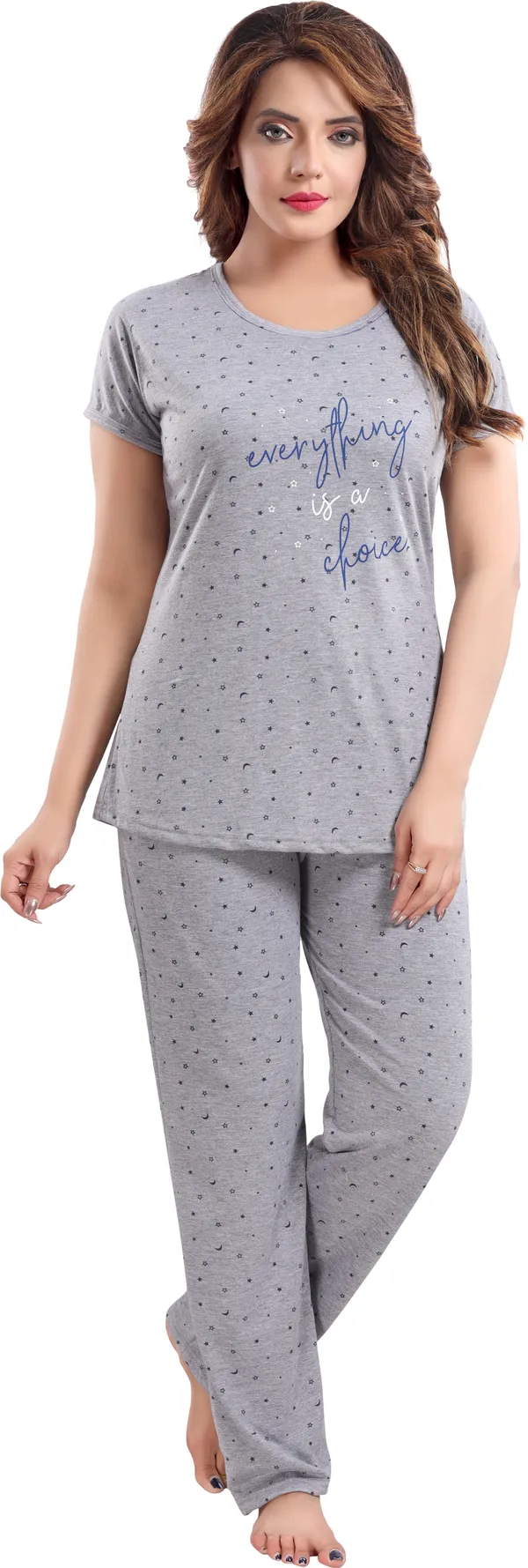 Grey_Cotton_Blend_Graphic_Print_Top_&_Pyjama_Set_For_Women